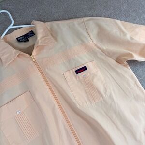 John Blair Fine Menswear Peach Zip Short Sleeve Shirt XL Polyester Cotton Blend
